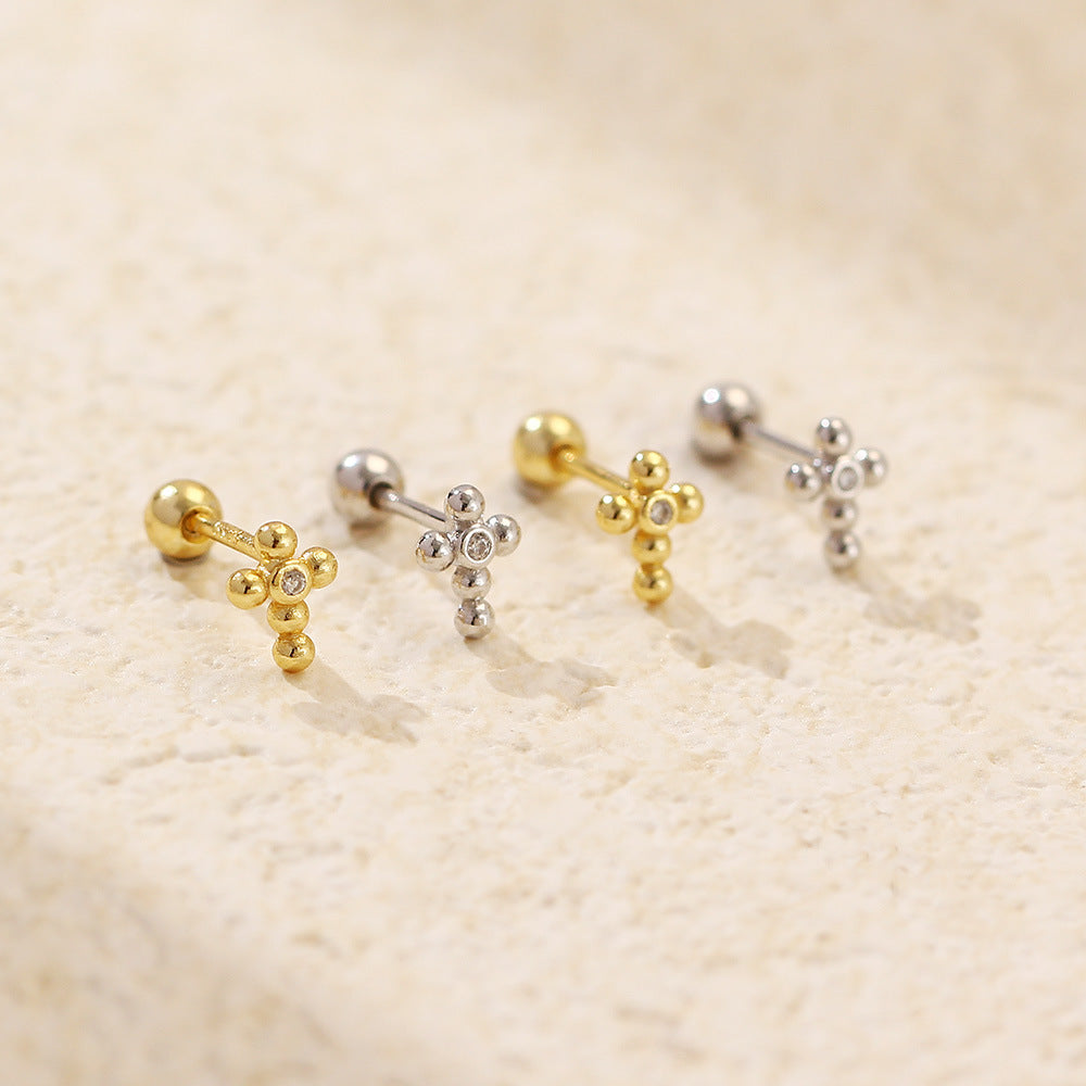 Ear Sier Cross Diamond Threaded Indie Earrings