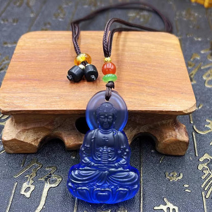 Women's & Men's Three-dimensional Ball Bead Chain Blue Buddha Pendants