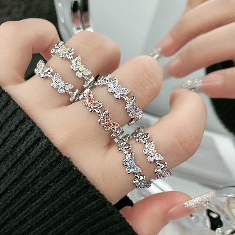 Zircon Butterfly Female Cold Style Sweet Cool Light Luxury Rings