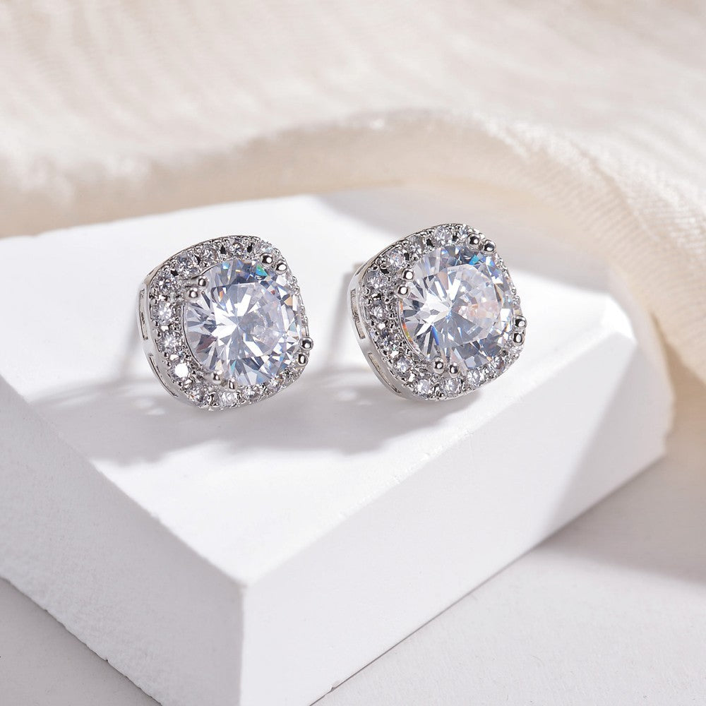 Zircon Ear Large Square Round Zirconium Earrings