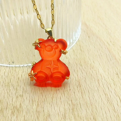 Women's Copper Micro Inlaid Zircon Resin Bear Stainless Steel Light Necklaces