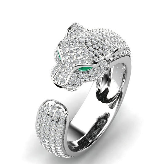 Sier Leopard Head Full Diamond Popular Rings