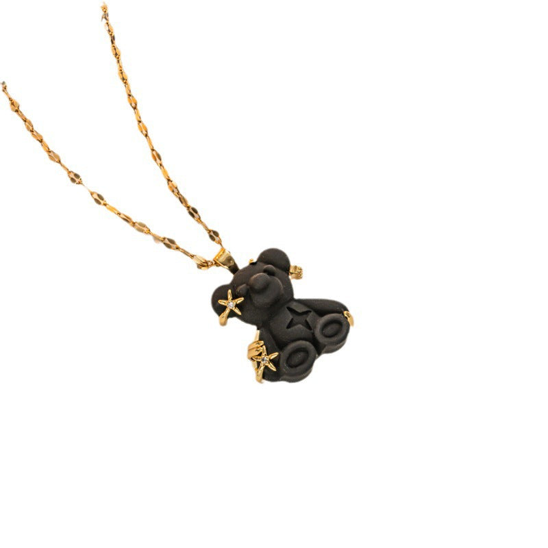 Women's Copper Micro Inlaid Zircon Resin Bear Stainless Steel Light Necklaces