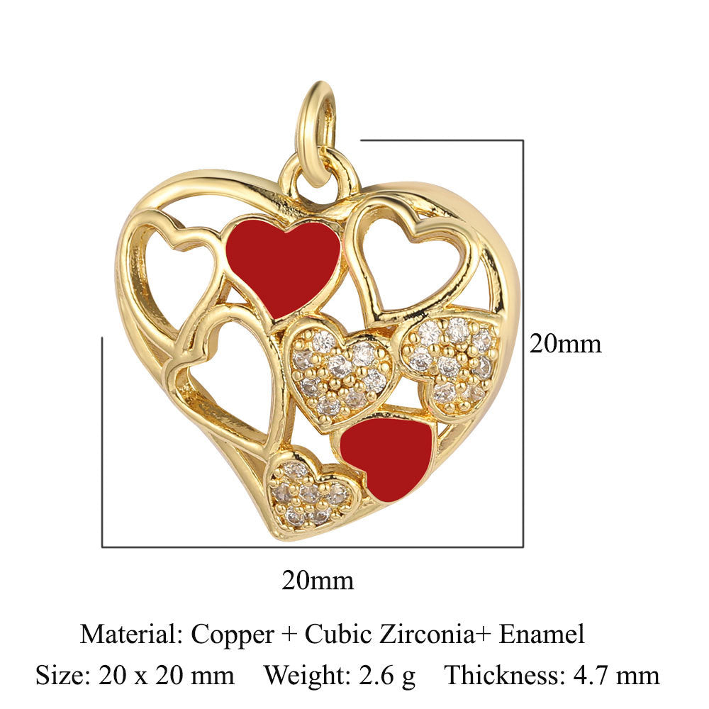 Crown Peach Heart Colorful Love Copper Pendants