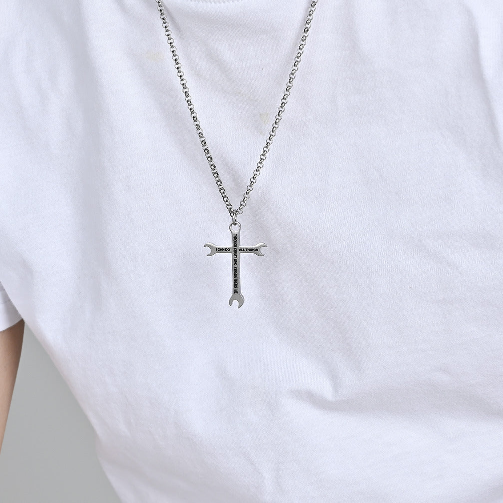 Classic Stainless Steel Wrench Cross Titanium Pendants