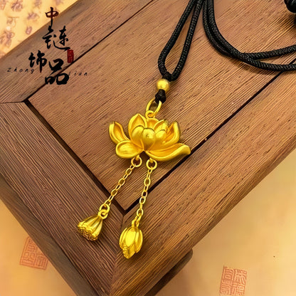 Live Broadcast Alluvial Gold Lotus Ancient Necklaces