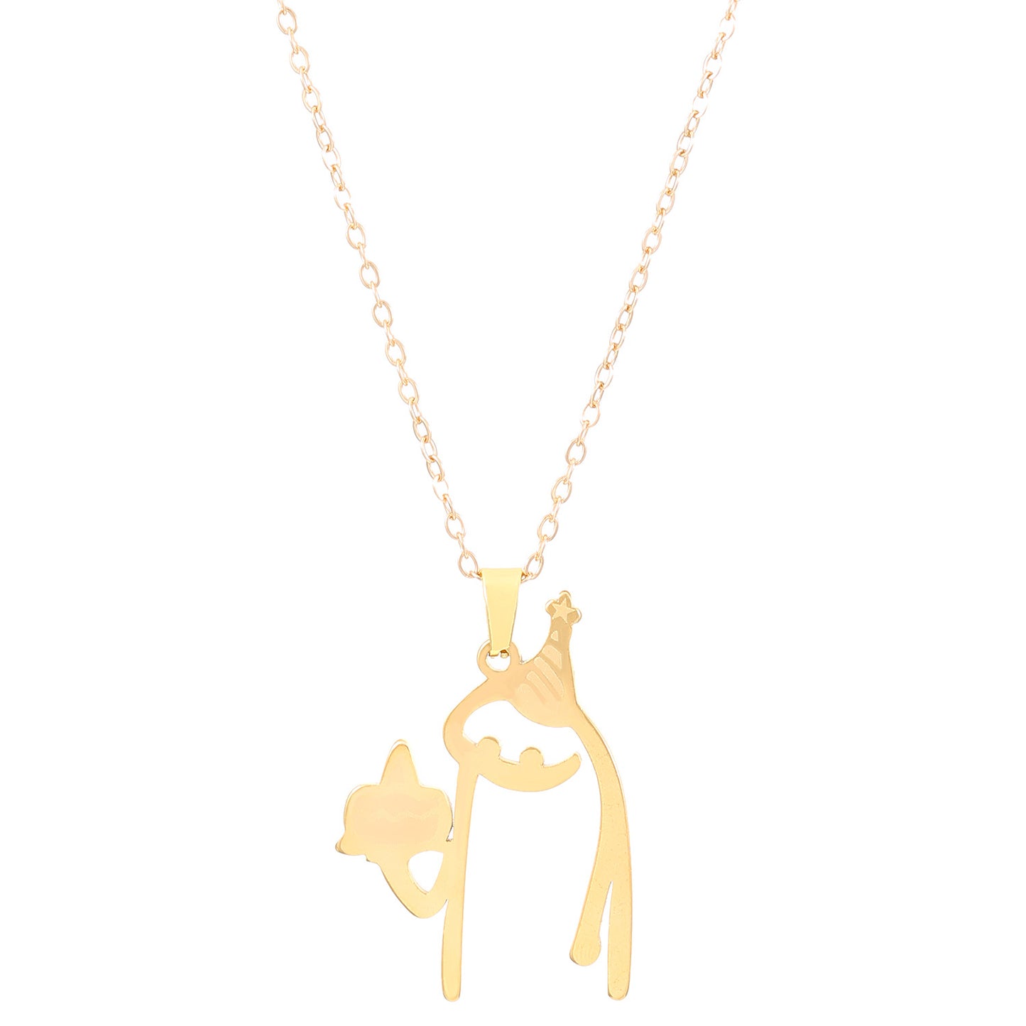 Women's & Men's Cute Cartoon Character Gold Stainless Steel Creative Necklaces