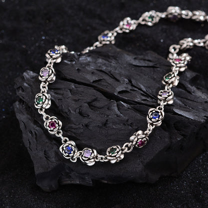 Women's Luxury Rainbow Zircon Rose Fashion Personalized Minority Necklaces