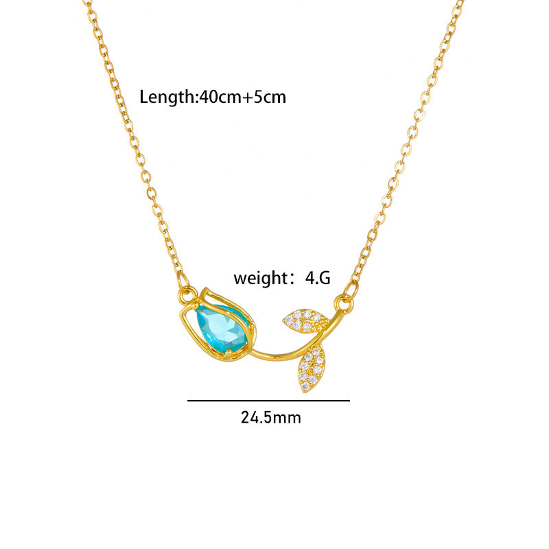 Plated Real Gold Inlaid Zircon Tulip Design Temperament Wild Pendants