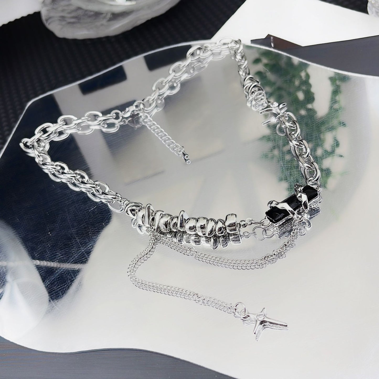 Women's & Men's Female Onyx Winding Titanium Steel Clavicle Necklaces