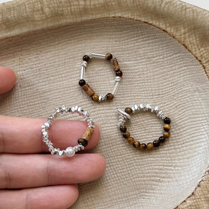 Tigereye Beaded Female Index Finger Chinese Rings