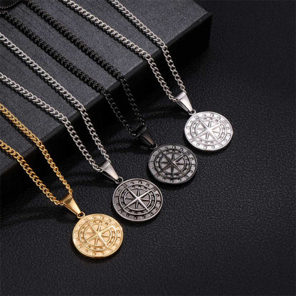 Women's & Men's Steel Vintage Compass Punk Casting Coin Necklaces