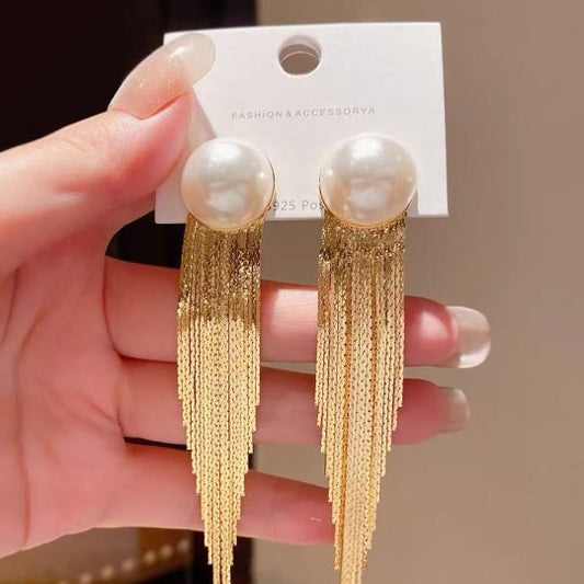 Sier Needle Metal Tassel Female Exaggerated Earrings