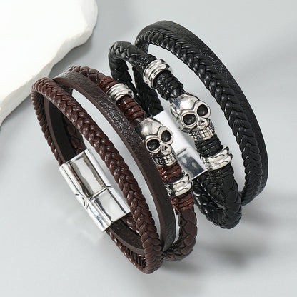 Men's Ornament Versatile Hand-woven Leather Punk Skull Bracelets