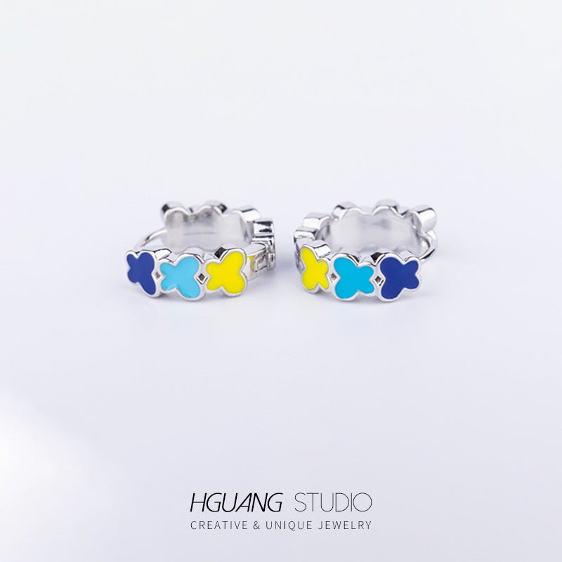 Zircon Ear Bone Sweet Colorful Piercing Earrings