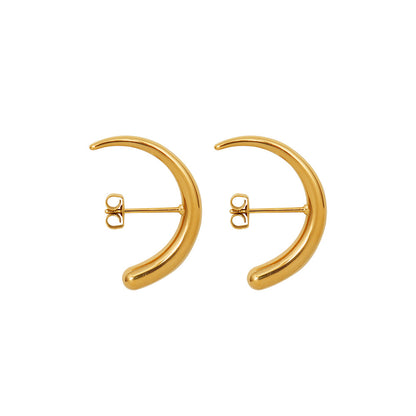 French Style Moon Crescent Personality Titanium Earrings