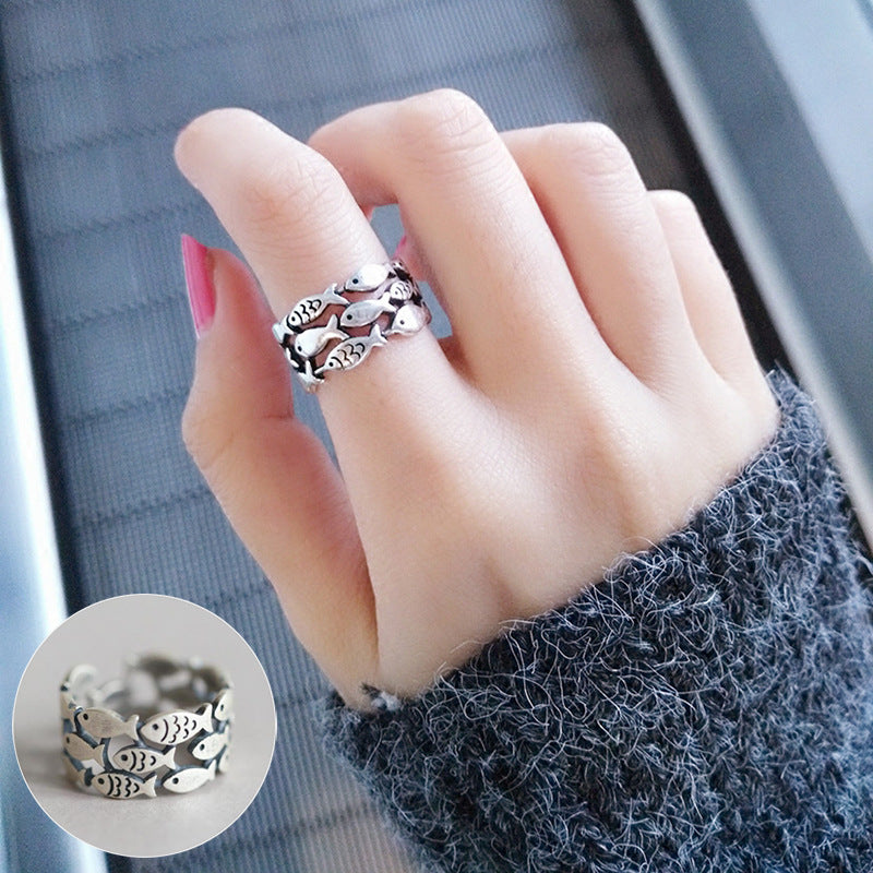 Female Sier Personality Distressed Geometric Simple Rings