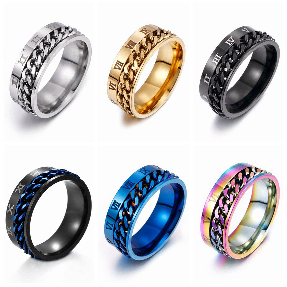 Men's Turn Chain Korean Hip Hop Titanium Steel Unique Hipster Rings