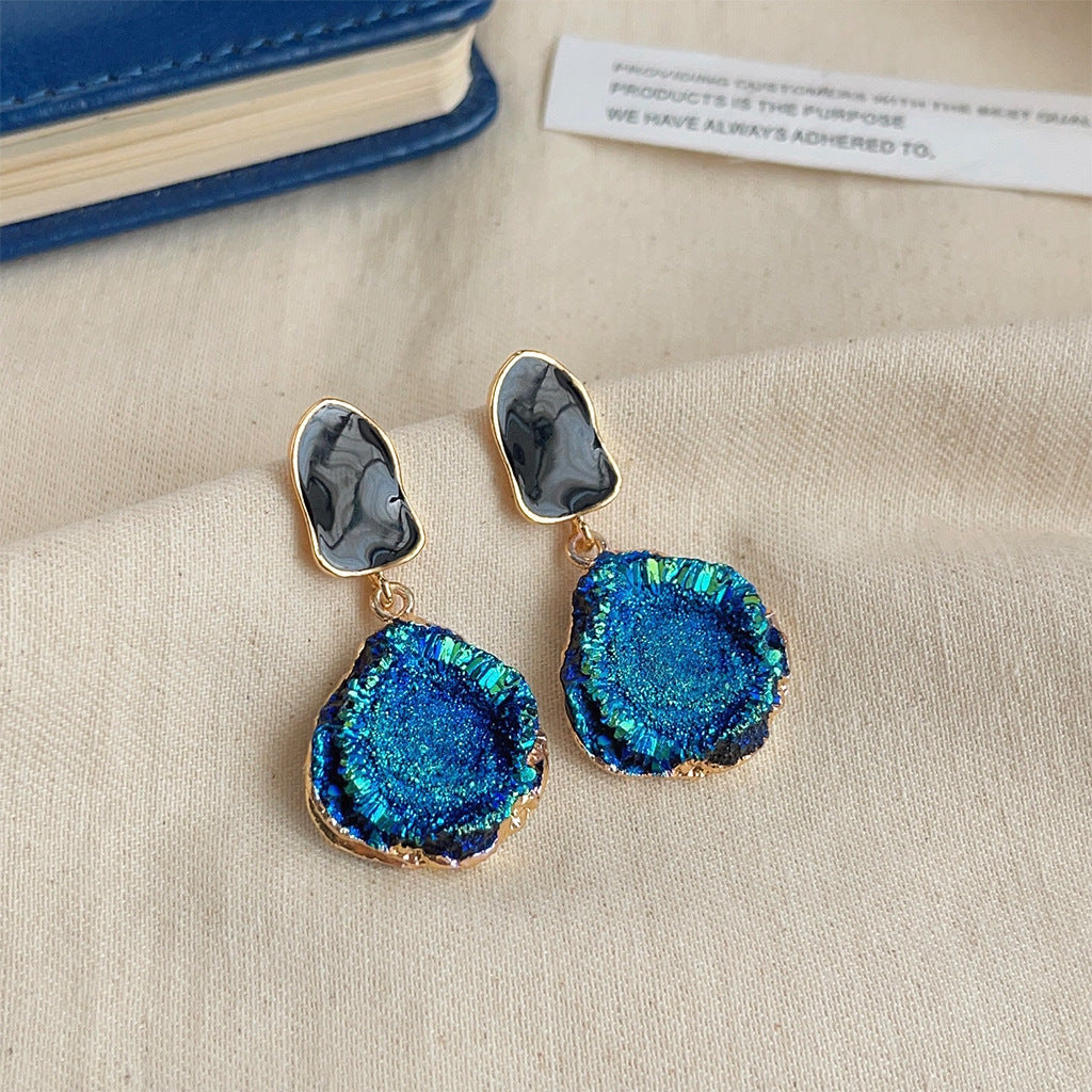 High-grade Sense Blue Color Enamel Design Blooming Earrings