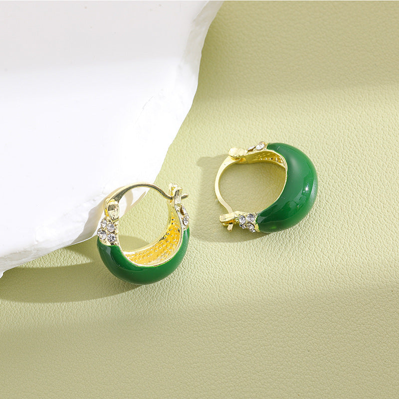 Women's Fashionable Elegant Green Dripping Oil Ear Clip Earrings