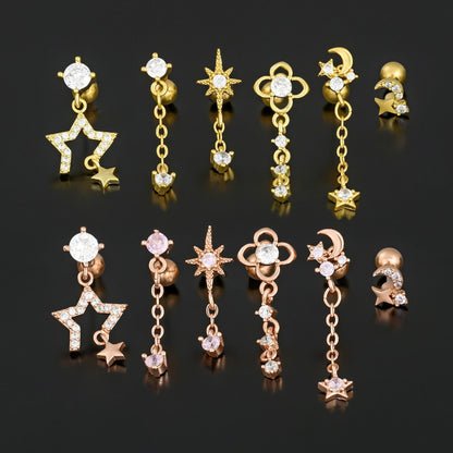 Micro Inlaid Zircon Geometric Piercing Ear Bone Rings