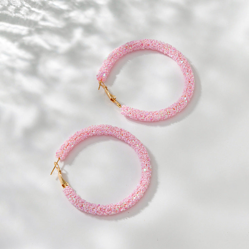 Bead Big Hoop Female Style Korean Sweet Earrings