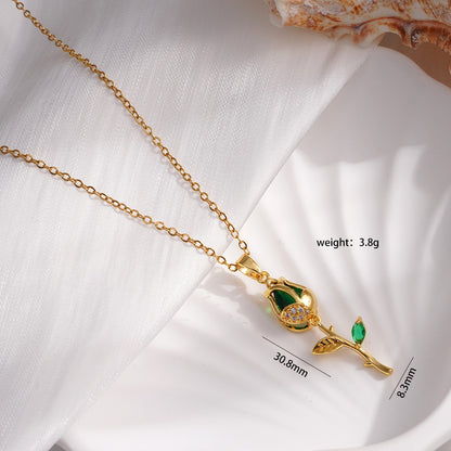 Steel Female Gold Opal Tulip Design Necklaces