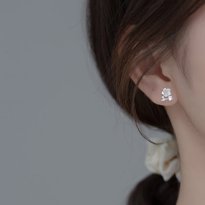 Women's Sier Diamond Shell Flower Simple Mori Earrings