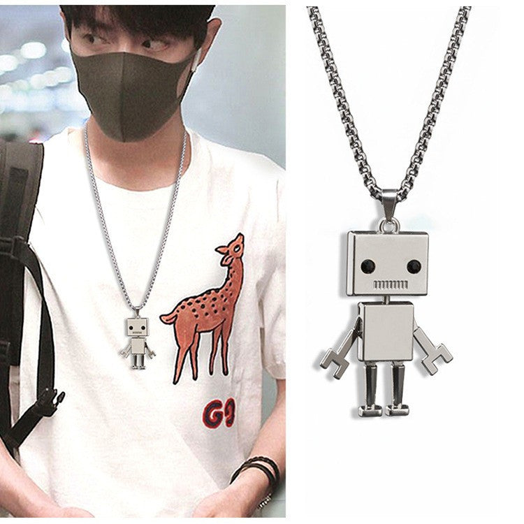 Women's & Men's Cartoon Cute Bear Dinosaur Robot Long Titanium Steel Activity Necklaces