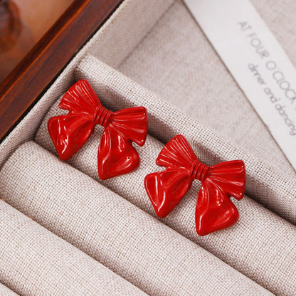 Women's Temperament Style Red Bow High-grade Design Earrings