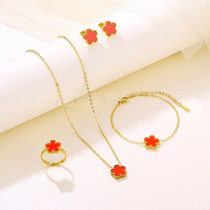 Lucky Five-leaf Flower Set High-grade Fashionable All Earrings