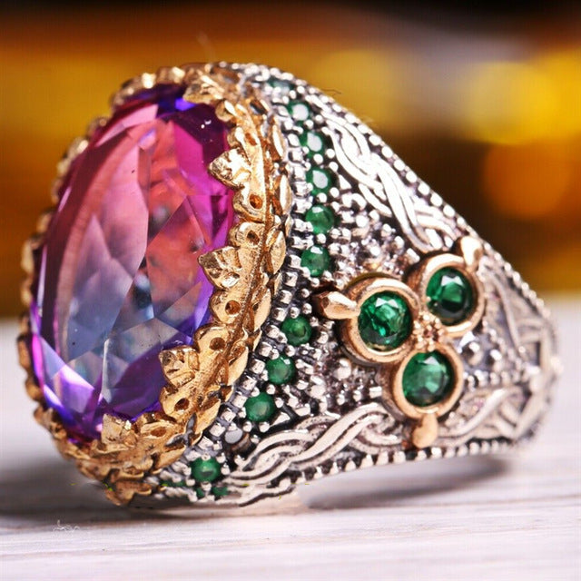 Men's Inlaid Emerald Luxury Personality Retro Domineering Attending Rings