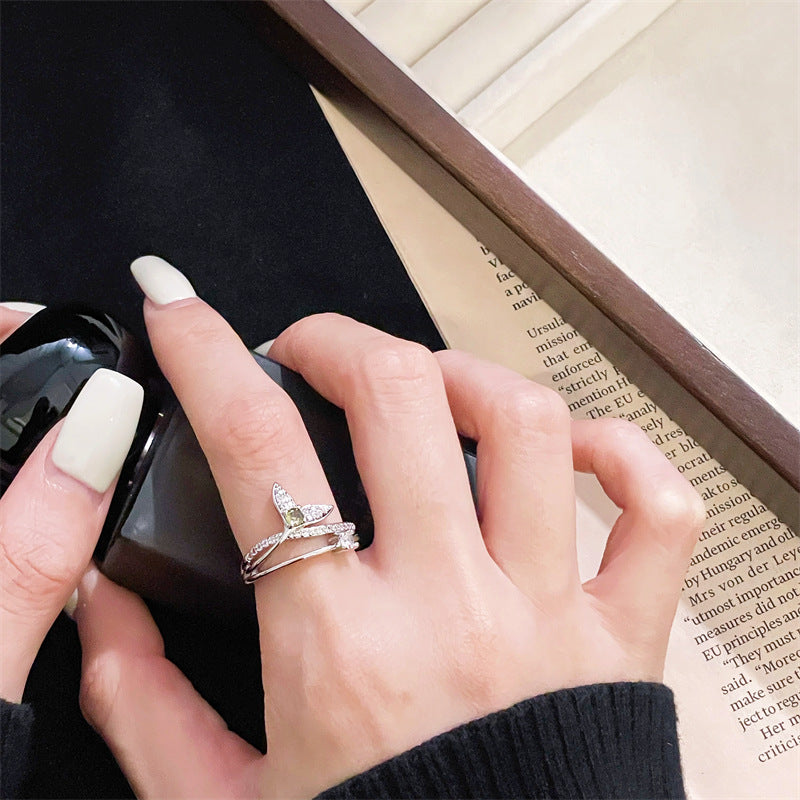 Light Luxury Fishtail Color Open-end Zircon Advanced Simple Design Rings