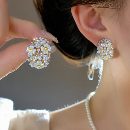 Light Luxury Minority Bow Zircon Pearl Elegant Earrings