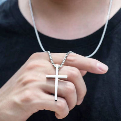 Men's Cross Titanium Steel Long Sweater Chain Necklaces