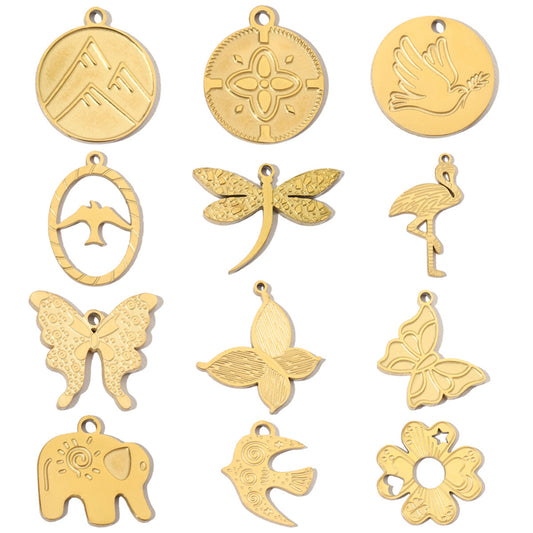 Retro Titanium Steel Female Clover Dragonfly Pendants