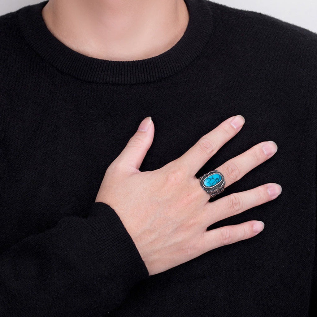 Men's Inlaid Turquoise Retro Eagle Personality Fashion Rings