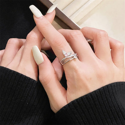 Light Luxury Fishtail Color Open-end Zircon Advanced Simple Design Rings