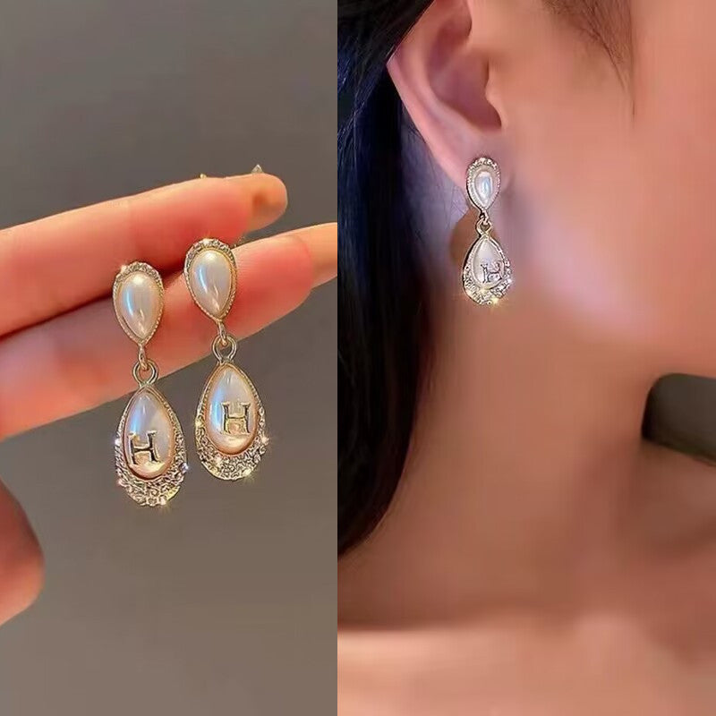 Women's Sier Needle Geometric Pearl Fashion Tassel Earrings