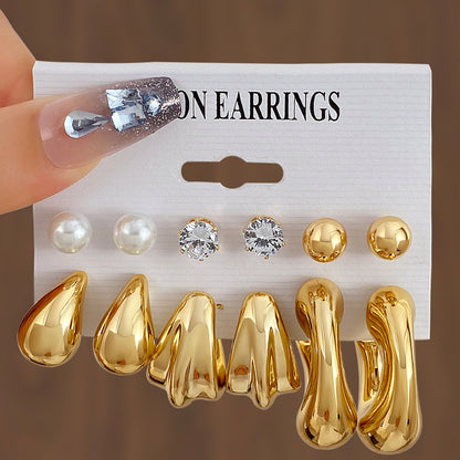 Golden Personality Water Drop Creative Complex Earrings