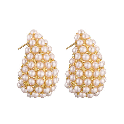 High-grade Copper Inlaid Small Beads Pearl Earrings