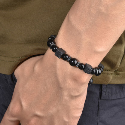 Men's Vintage Square Volcanic Rock Superman Obsidian Bracelets