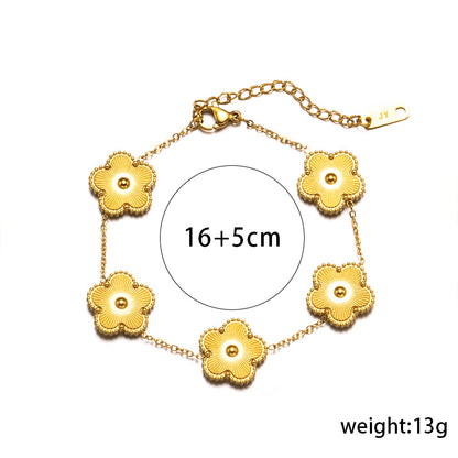 Elegant Five-leaf Flower Jewelry Suit Clover Laser Titanium Necklaces