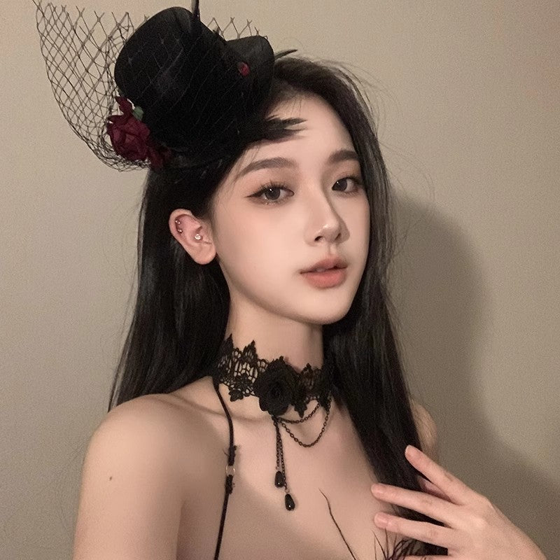 Gemstone Rose Accessories Female Dark Style Light Luxury Minority Necklaces
