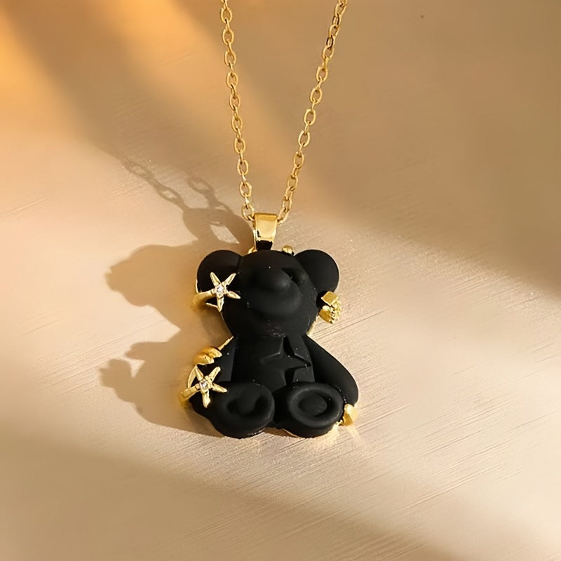 Women's Copper Micro Inlaid Zircon Resin Bear Stainless Steel Light Necklaces