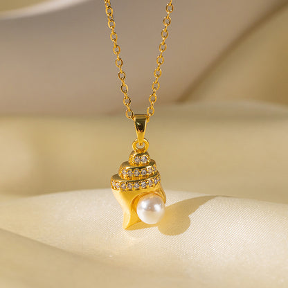 Light Luxury Small Stroke Shell Pearl Female Zircon Necklaces