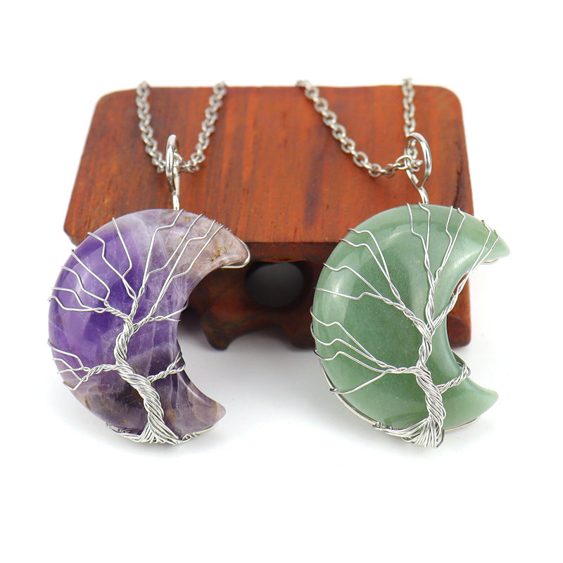 Winding Moon Natural Stone Amethyst Lucky Necklaces