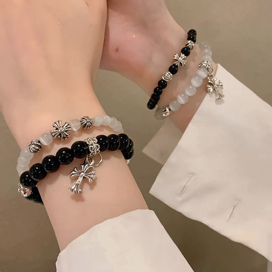 Opal Cross Beaded Female Girlfriends Couple Elastic Bracelets