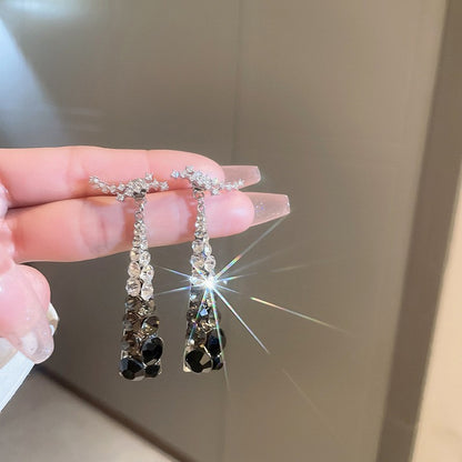 Needle Black Crystal Geometric Ear Minority Fashion Temperament Entry Earrings