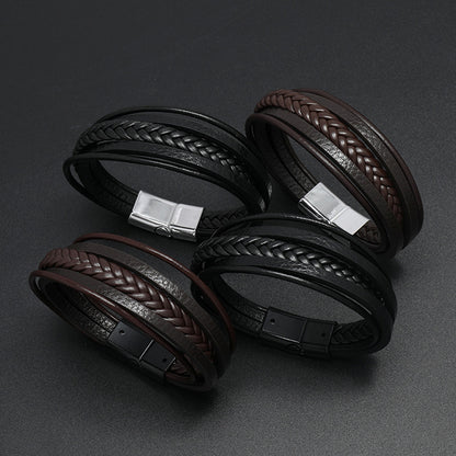 Men's Fashion Vintage Weave Leather Simple Alloy Bracelets